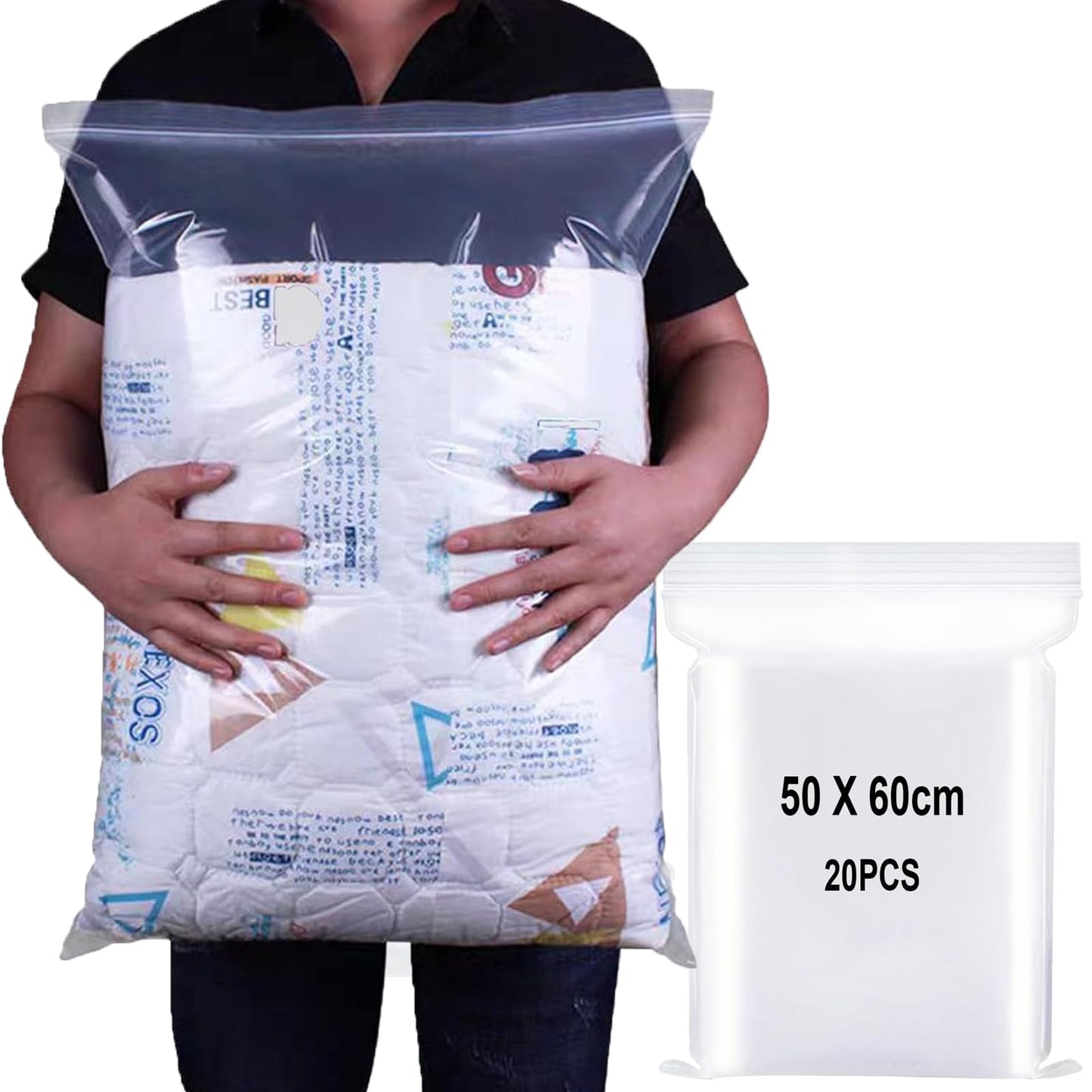 ATB-Foger 60x50cm Large Sealable Plastic Bag Organiser Pouches Clothing Travel Storage Reusable Waterproof Large Bags for Down Jackets Sweater 20pcs
