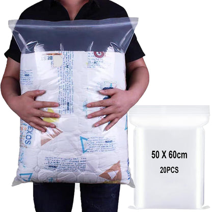ATB-Foger 60x50cm Large Sealable Plastic Bag Organiser Pouches Clothing Travel Storage Reusable Waterproof Large Bags for Down Jackets Sweater 20pcs