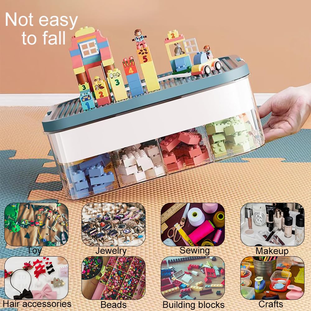 Storage Boxes,Kids Toy Lego Box,Stackable Toys Organizer with Lid,Handle,Plastic Multi Compartment Containers Chest Case for Storing
