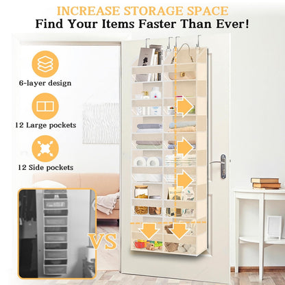 Ofiray-home Over the Door Organiser with 6 Tiers and 12 Compartments, Extra Large Hanging Door Storage with 4 Hooks, 36kg Weight Capacity