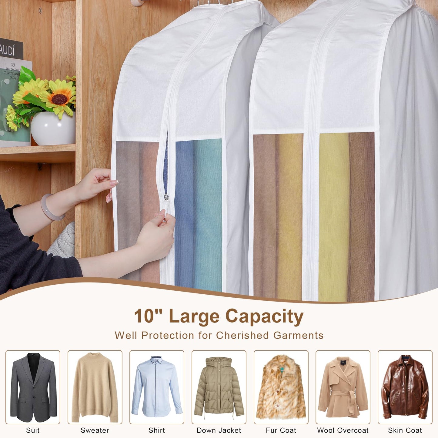 Syeeiex 3x Luxury Cotton Garment Bags for Hanging Clothes, 43 inch Suit Bag