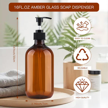 Soap Dispenser with Pump, 2 Pack Empty Refillable Pump Bottle Dispensers 500ml Bathroom Liquid Hand Dish Soap Dispenser Bottles Containers Plastic