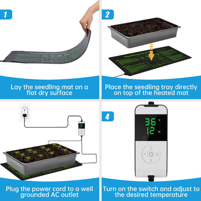 WADEO Heat Mat for Plants 54 X 27 cm, 30W Seedling Heat Mat with Thermostat 5 to 45?C, Waterproof & Durable Plant Heat Mat with Timing Function 0-12H,