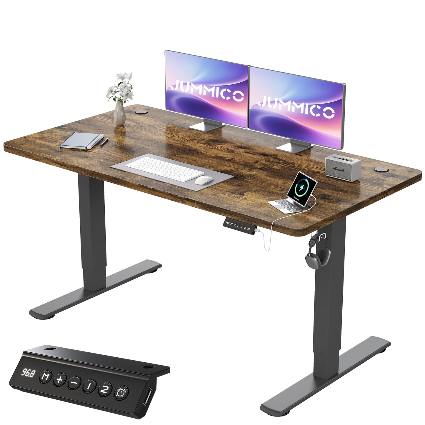 JUMMICO Electric Desk Standing Desk Height Adjustable Desk 140x60cm Brown