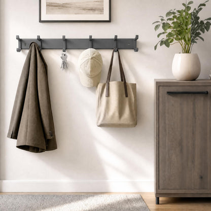 NONETO 2 Pack Coat Hooks Wall Mounted with 6 Movable Coat Rack (Grey)