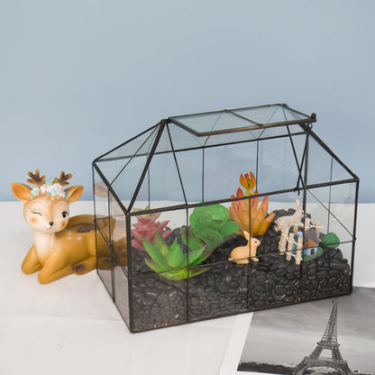 Large Glass Greenhouse Succulent Plant Terrarium with lid Geometric Tabletop