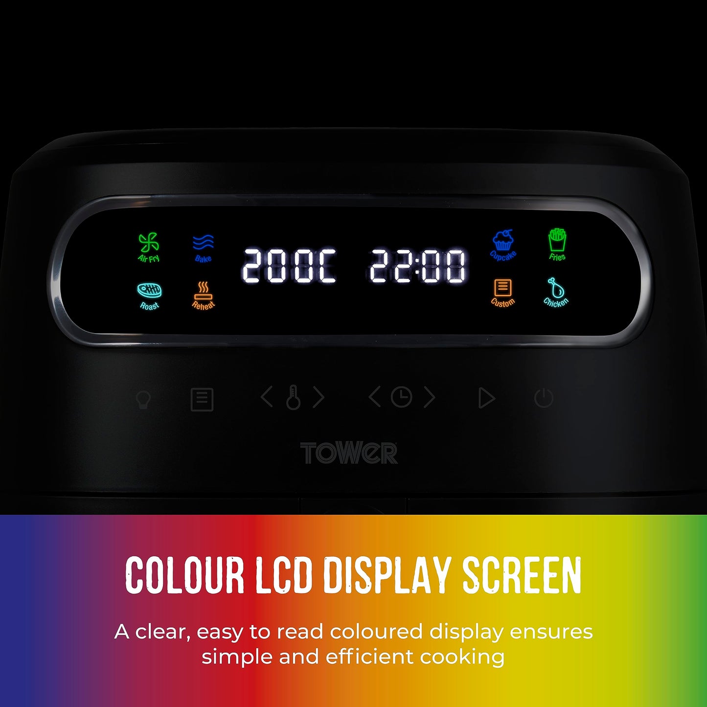 Tower, T17125, Vortx 3L Air Fryer with Colour Digital Display, Digital Control Panel & 7 One-Touch Pre-sets, 1300W, Black