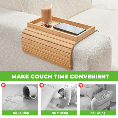 LOVYANXUE Bamboo Sofa Arm Tray, Anti Falling Couch Arm Tray Table, Foldable Couch Armrest Table, Portable Sofa Armrest Trays Cup Holder for Drink