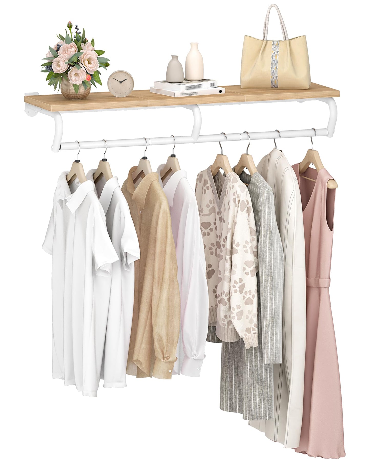 CHOEZON Wall Mounted Clothes Rack, Metal Garment Rack with Top Shelf, 110 cm Laundry Storage Shelf with Hanging Rod, for Laundry Room, Bedroom