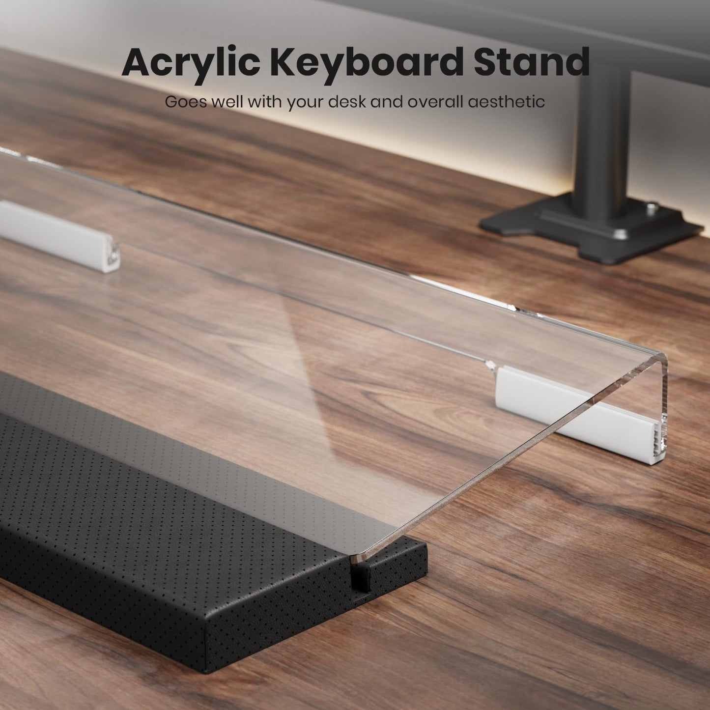 Tilted Keyboard Stand w/Wrist Rest - Klearlook Angle Adjustable Keyboard Riser for Desk, 16.9x7.3in Ergonomic Acrylic Computer Keyboard Holder