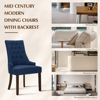 MALOL Upholstered Dining Chairs Set of 4, Wingback Dining Room Chairs with Tufted Button, High Back Kitchen Chairs with Solid Wood Legs