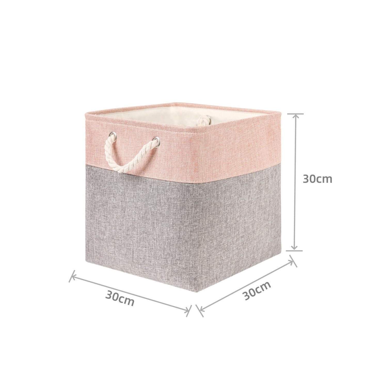 Mangata Canvas Storage Boxes, 30x30x30cm Fabric Storage Baskets for Shelves Organizing Clothes Nursery Home (Grey/Pink, Set of 4)