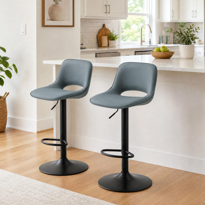 YOUNIKE Bar Stools Set of 2 Modern Swivel Barstools, Adjustable Counter Height Bar Chairs Faux Leather Upholstered Counter Stools with Hollow Back