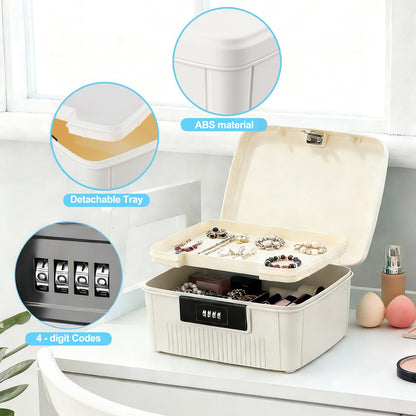 Yekolau Lockable Storage Box with Combination Code - Secure Document and ID Organiser, Waterproof Medication Case