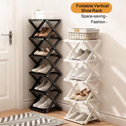 GIRYES Small Shoe Rack Black, 6 Tier Bamboo Foldable Shoes Organizer Free Standing Shelf for Entryway, Bedrooms, Closet, Living Room Corner