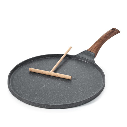SENSARTE Nonstick Crepe Pan with Spreader, 30 cm Swiss Granite Coating Dosa Pan Pancake Flat Skillet Tawa Griddle with Stay-Cool Handle, Induction
