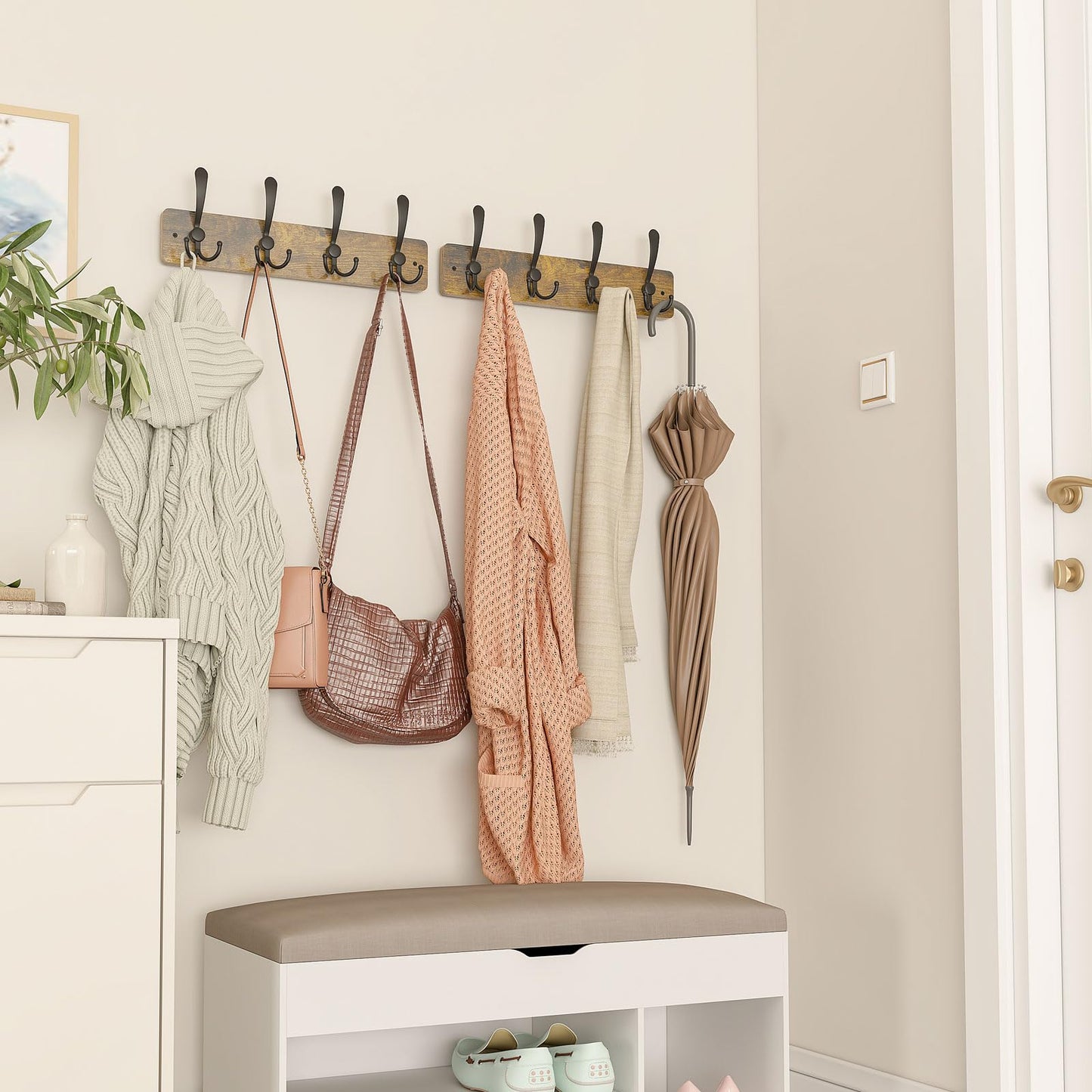 YMYNY Coat Hooks Wall Mounted, Rustic Brown HWS005H