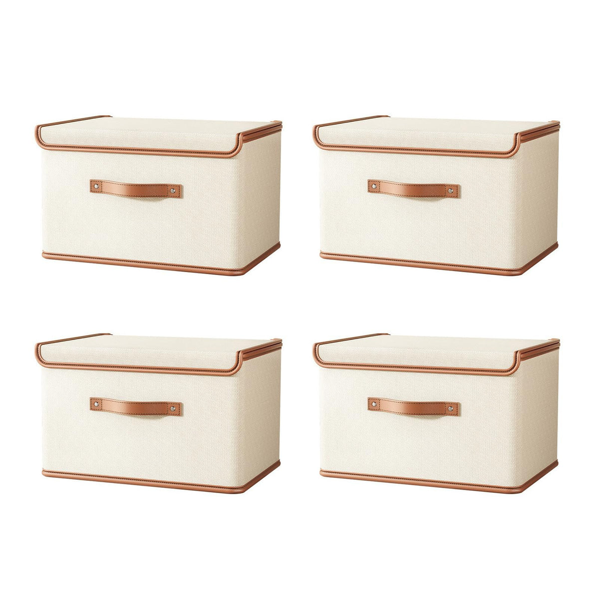 Vbvbip 4 PCS Oxford Fabric Storage Bins with Attached Lid - Large Clothes Organizer (44x30x29cm), Breathable Collapsible Closet Bins for Clothing