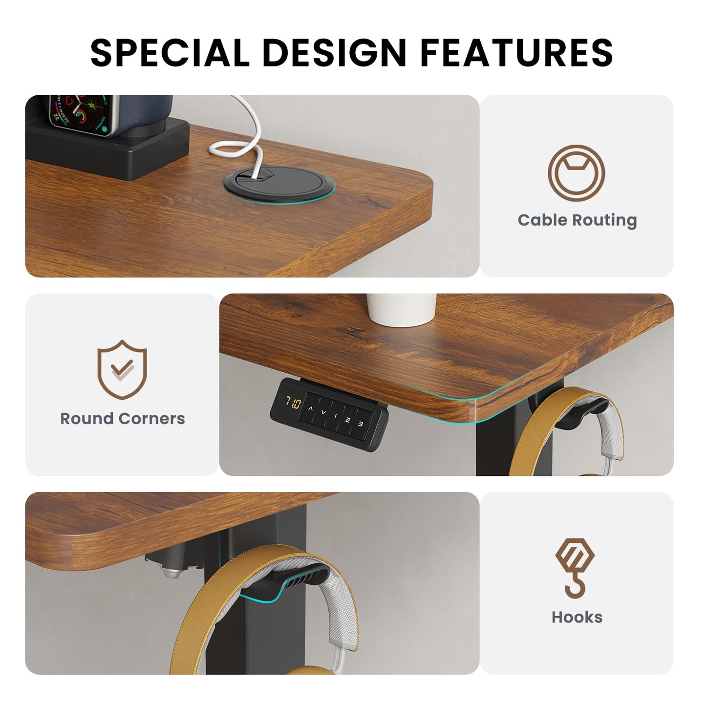 Farini U-Shaped Ergonomic Electric Standing Desk, 140x60cm, Height Adjustable Sit to Stand Desk with Memory Keypad & Headphone Hook for Home and