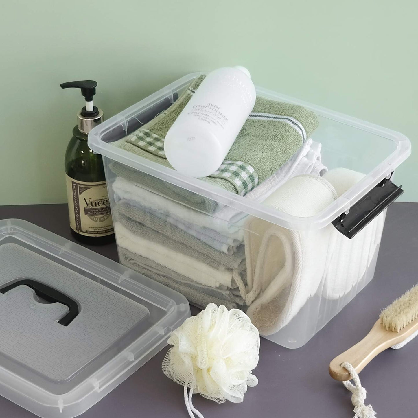 Farmoon 12 Liter Plastic Latching Storage Boxes with Lids, Clear, 6 Packs
