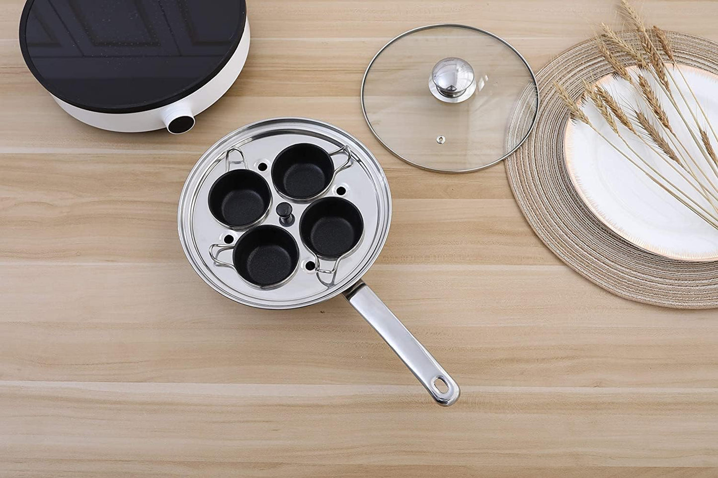 4 Cups Egg Poacher Pan - Stainless Steel Poached Egg Cooker  Induction Cooktop Egg Poachers Cookware Set with 4 Nonstick Large PFOA FREE Egg Poacher