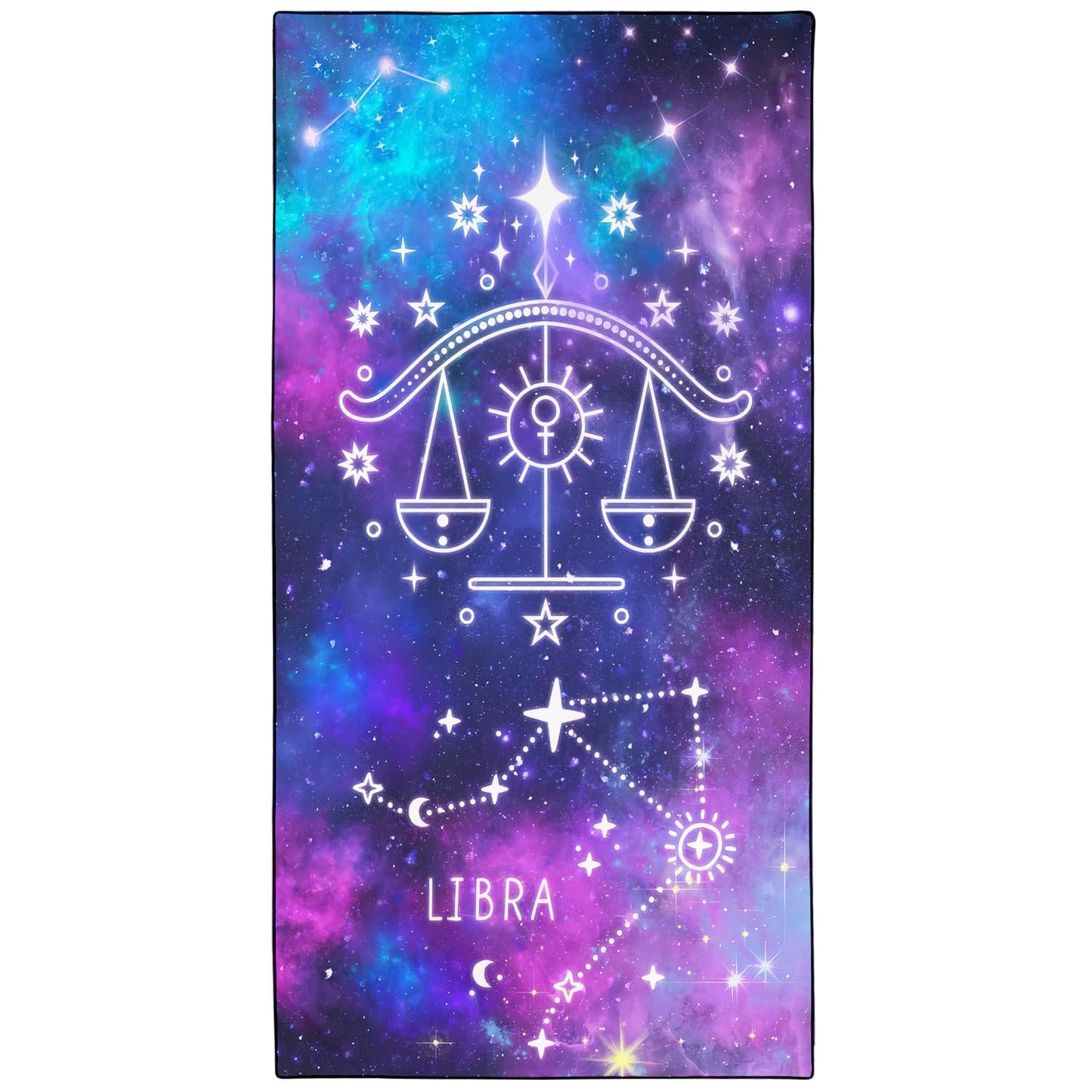 Violetpos Libra Zodiac Sign Beach Towel for Astrology Fans, Extra Large 180x90 cm 250GSM Microfibre, Sand Free Quick Dry