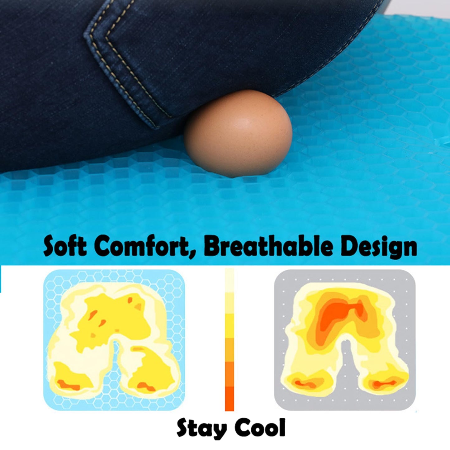 Braozaiw Soft Sitter Cushion,Honeycomb Double Thick Gel Seat cushion with Anti-Slip Cushion Cover,Cooling Chair Cushion Egg Chair Cushion For Home