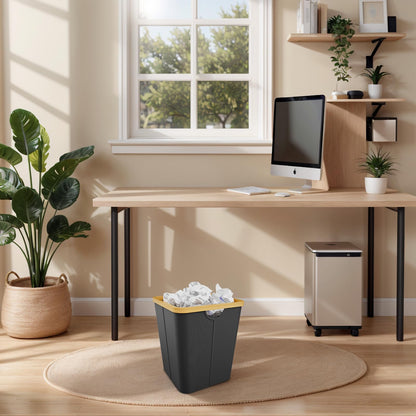 Vireon Waste Paper Bin with Bamboo Frame 30L Waste Basket with Oxford Fabric - Desk Bins for Office & Home Accessories (Black, Square, 30, Litres)