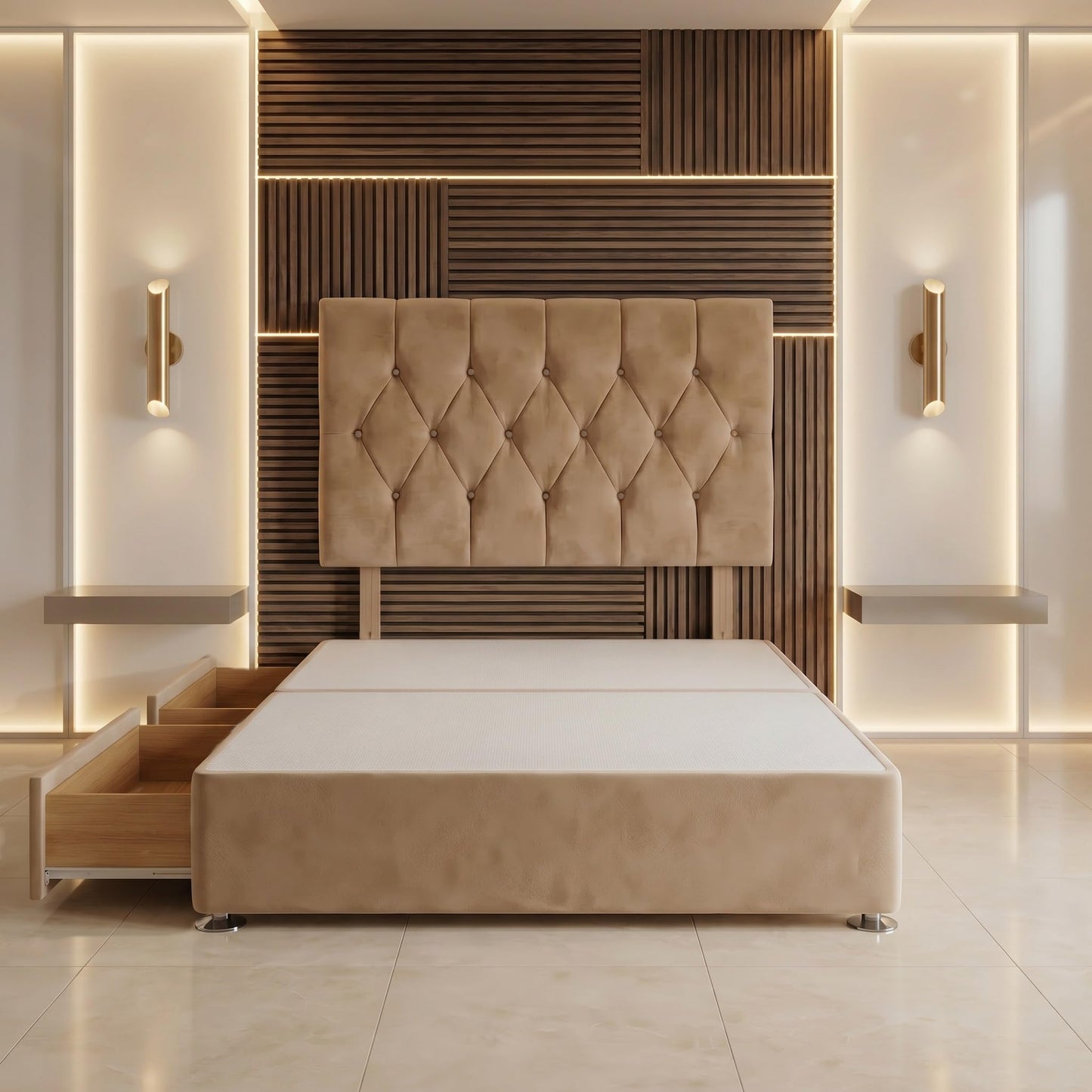 Bed Centre Ziggy Plush Small Single Divan Base 30" Headboard, Beige, 0 Draw