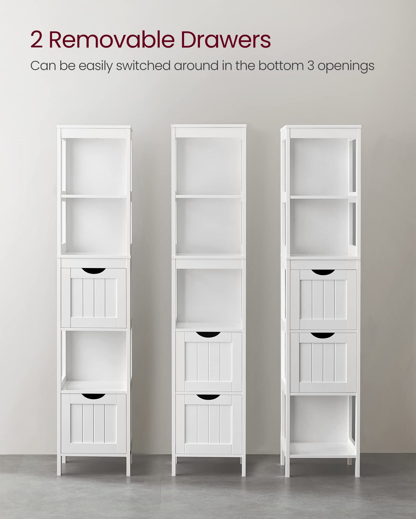 VASAGLE Bathroom Floor Cabinet, Freestanding Bathroom Storage Unit, with 2 Drawers, 3 Open Compartments, for Bathroom, Living Room, Kitchen, Modern