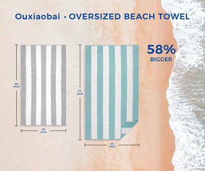 Ouxiaobai Cotton Oversized Beach Towel - Extra Large 180 x 100 CM Soft Absorbent Pool Towel for Adults, Striped Cabana Swim Towel (Green)