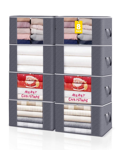 KALAHOL 90L Large Capacity Clothes Storage Bags with Zips, Storage Boxes with Lids, Reinforced Handle, Foldable, Thick Fabric, for Comforters