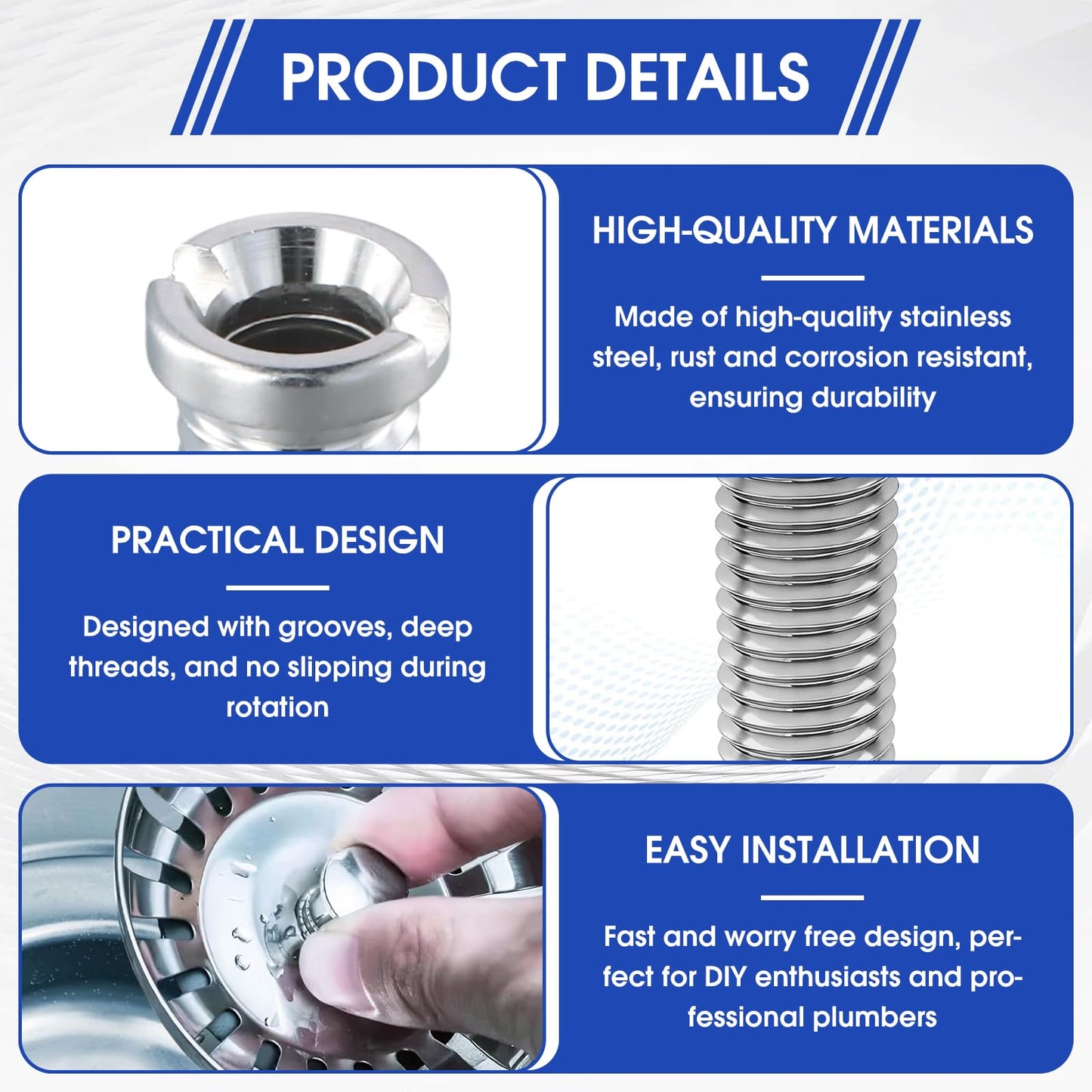 Sink Basket Strainer Screw, 2-Pack 35mm M12 Stainless Steel Hollow Drain Connector Replacement for Kitchen Sink & Wash Basin Waste Valve
