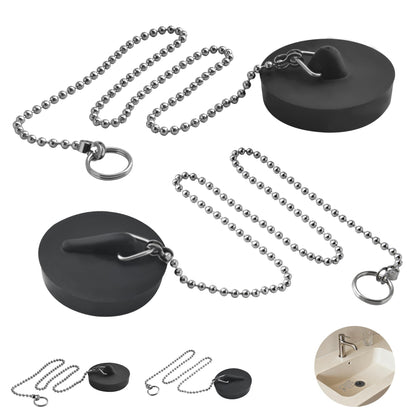 SZWLJ 4PCS(1.77in*2 & 1.85in*2) Black Sink Plug, Rubber Bath Plug and Chain