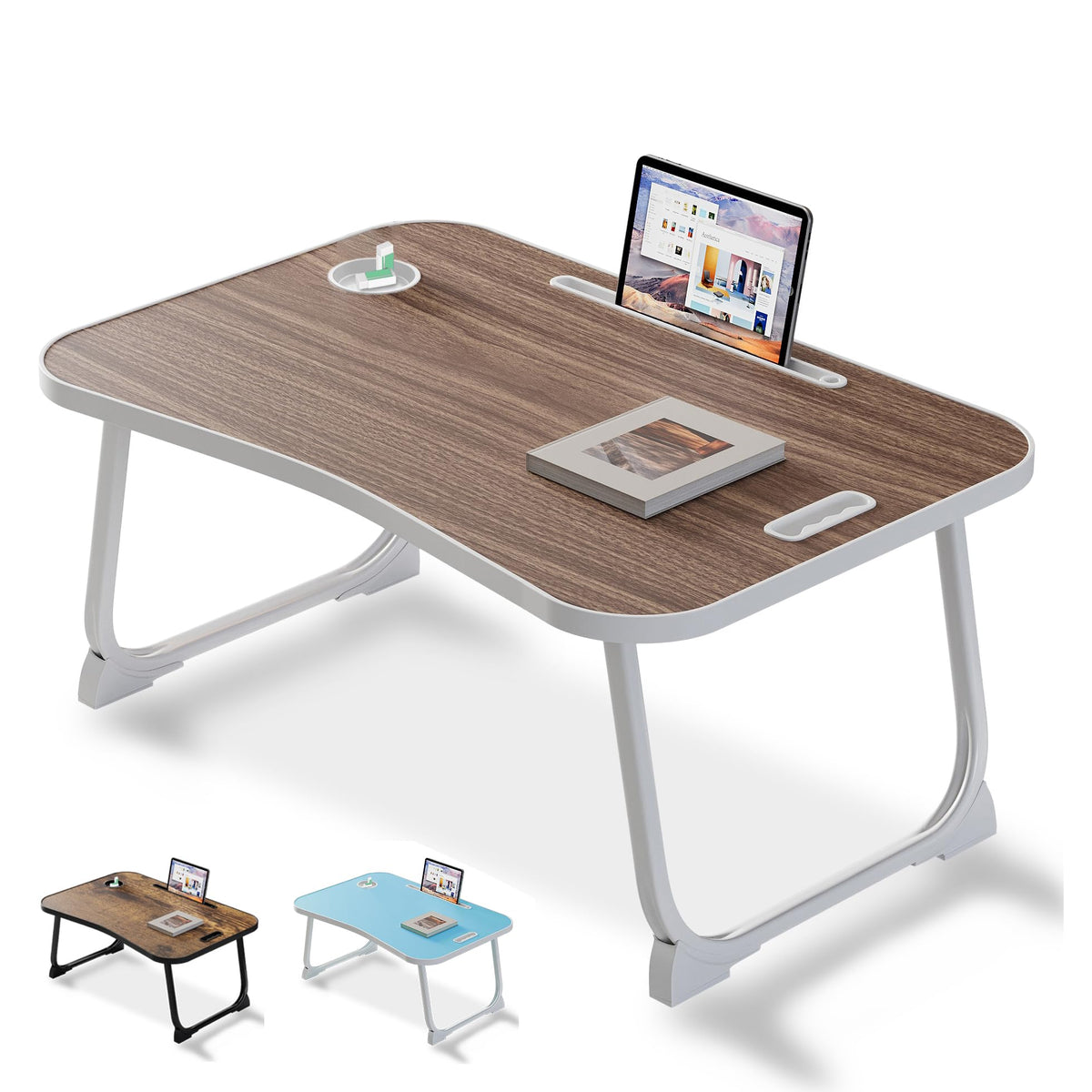 Laptop Bed Desk, Lap Desk Breakfast Tray Table for Home and Office,Eating, Reading, Writing on Bed, Sofa,Laptop Stand for Bed (Brown)