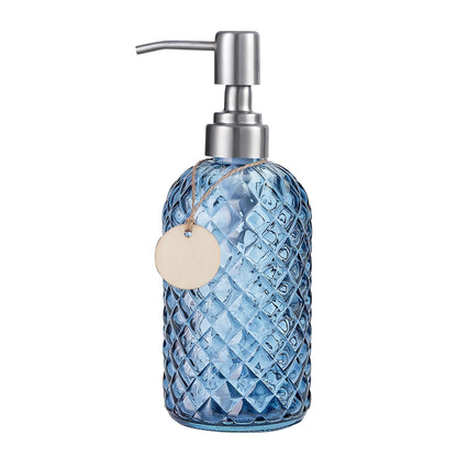 Topsky Glass Soap Dispenser with Silver Metal Pump 400ml Blue