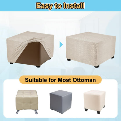 sourcing map Stretch Ottoman Cover Twill Square Ottoman Slipcover with Elastic for Foot Stool Living Room Bedroom Fit Length 57-70cm / 23"-27"