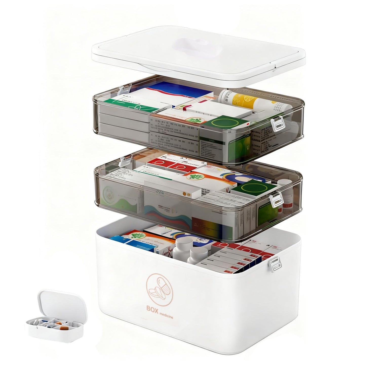 Dinhauyon Medicine Storage Box, 3 Layer Medicine Box, Medication Storage Box With Handles And Removable Compartments