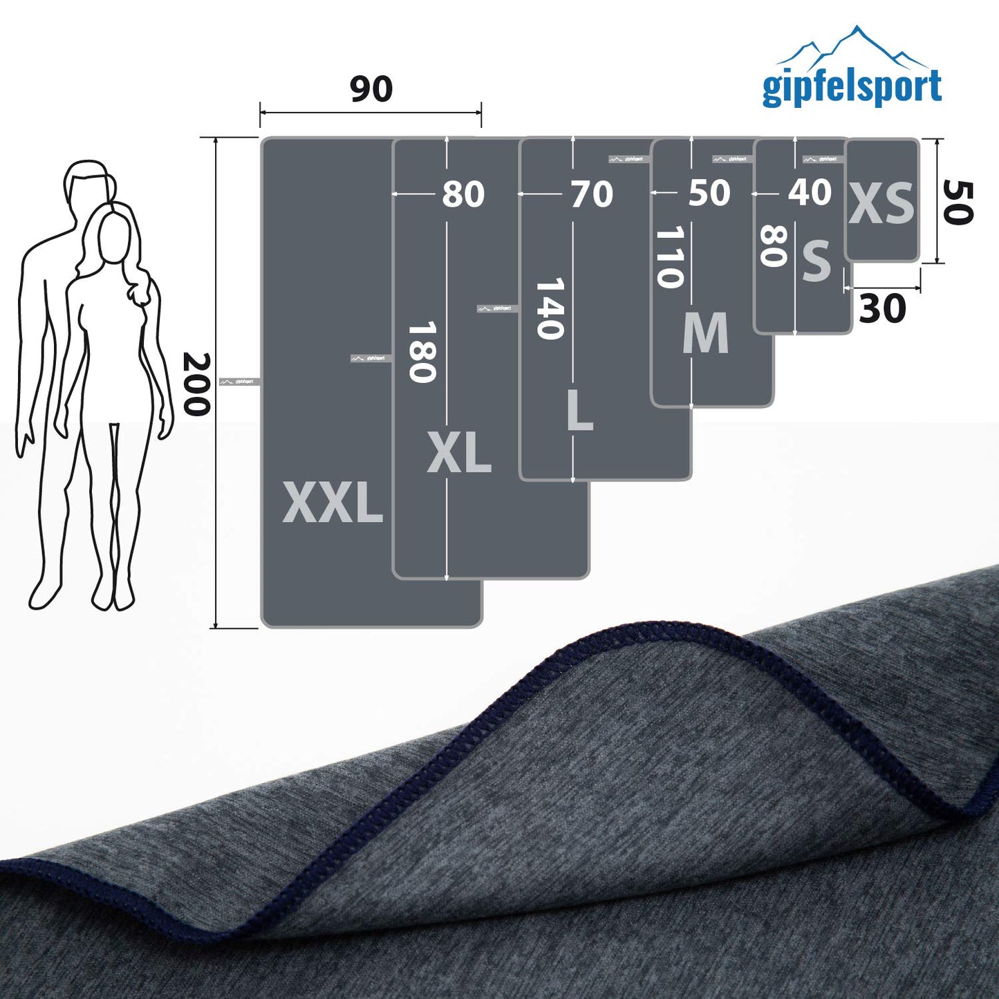 gipfelsport Microfibre Towel | Grey | XL(180x80cm)