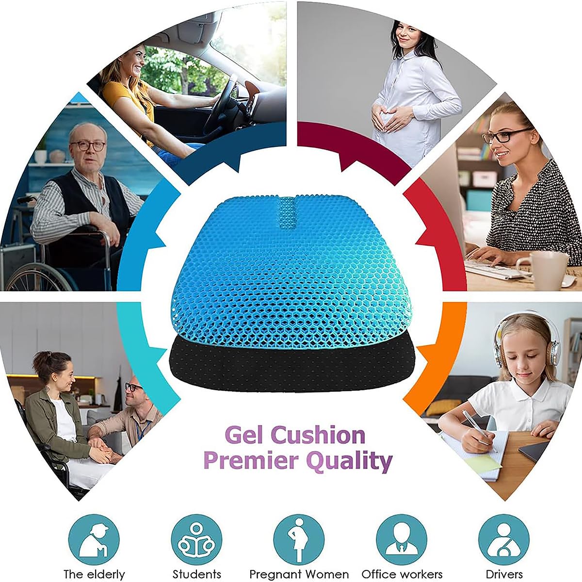 masteymoh Gel Seat Cushion for Long Sitting, Gel Cushions for Pressure Sores Relief