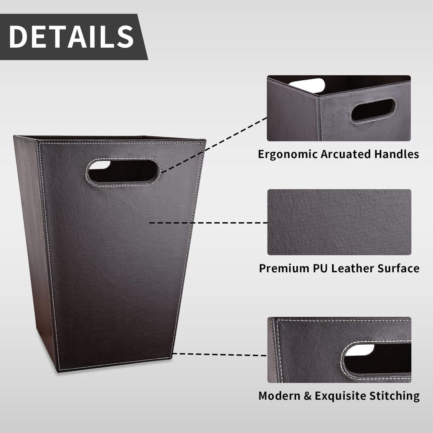 GORESE Office Square Waste Paper Bin Leather Modern Design Waste Paper Bin for Kitchen, Bathroom, Office (Brown)