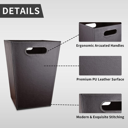 GORESE Office Square Waste Paper Bin Leather Modern Design Waste Paper Bin for Kitchen, Bathroom, Office (Brown)