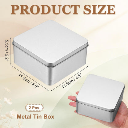 sourcing map 2Pcs Metal Tin Box, 4.5x2.2 Square Empty Tinplate Containers with Lid Portable Storage Box Candy Jars for Valentine's Day
