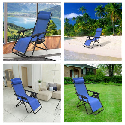 VOUNOT? Zero Gravity Chair, Deck Folding Recliner Sun Loungers Outdoor Chair with Cup and Phone Holder, Blue