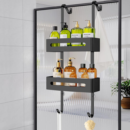 Ajex Shower Caddy Hanging,Over Door Shelf Storage with 2 Tier Rack Hanging, No Drilling Good Material Shower Shelf Bathroom Organizer,Storage Rack for