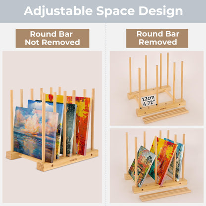 VISWIN Tabletop Art Storage Rack - Wooden Drying & Display Rack with Adjustable Slots for Organizing Canvas, Prints, Artwork, Panels, and Posters