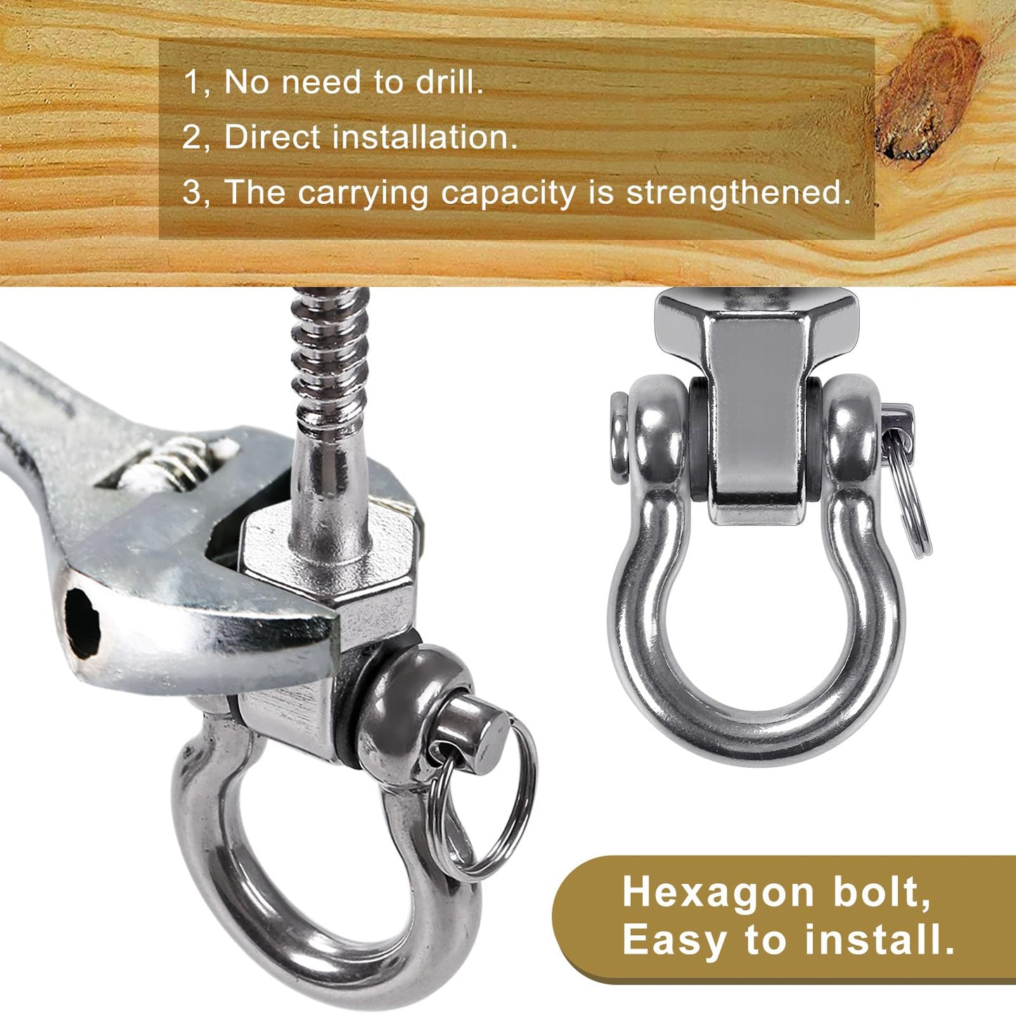 BeneLabel Heavy Duty Swing Hangers with Bearings - Set of 6 Stainless Steel 304 Screw Brackets for Hanging Chairs, Swings, Hammocks, Punching Bag -