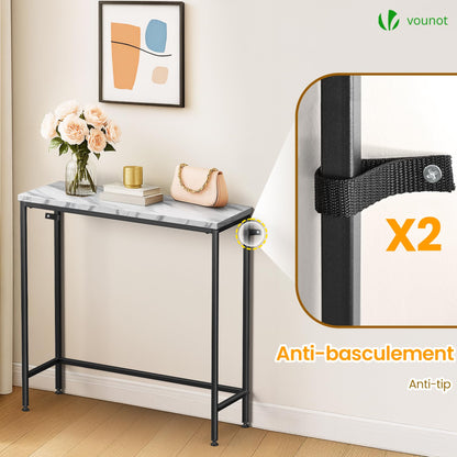 VOUNOT® Slim Console Table, Metal Frame Entryway Table, Small Sofa Side Table for Hallway, Living Room or Bedroom, 75x24x75 cm, White