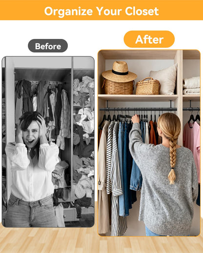 Supforce Wardrobe Rail, 43-99cm Ceiling and Wall Mounted Stepless Adjustable Wardrobe Hanging Rail, 3.3cm Heavy Duty Metal Wardrobe Pole for Wardrobe