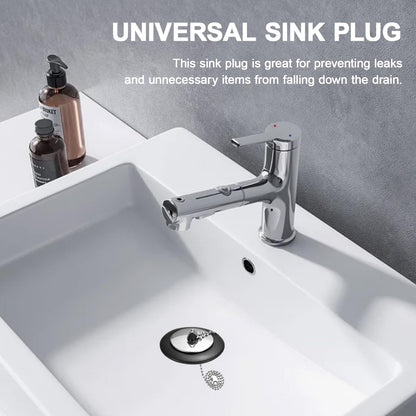 2 Pcs Universal bath plug with Stainless Steel Chain,bath plug and chain,bath plug replacement,43 mm to 45 mm Drain Stoppers Black Rubber for